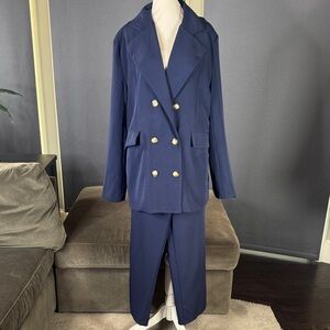 Women’s Navy Blue Plus Size Double-Breasted 2 Piece Formal Suit Size XXL NWT